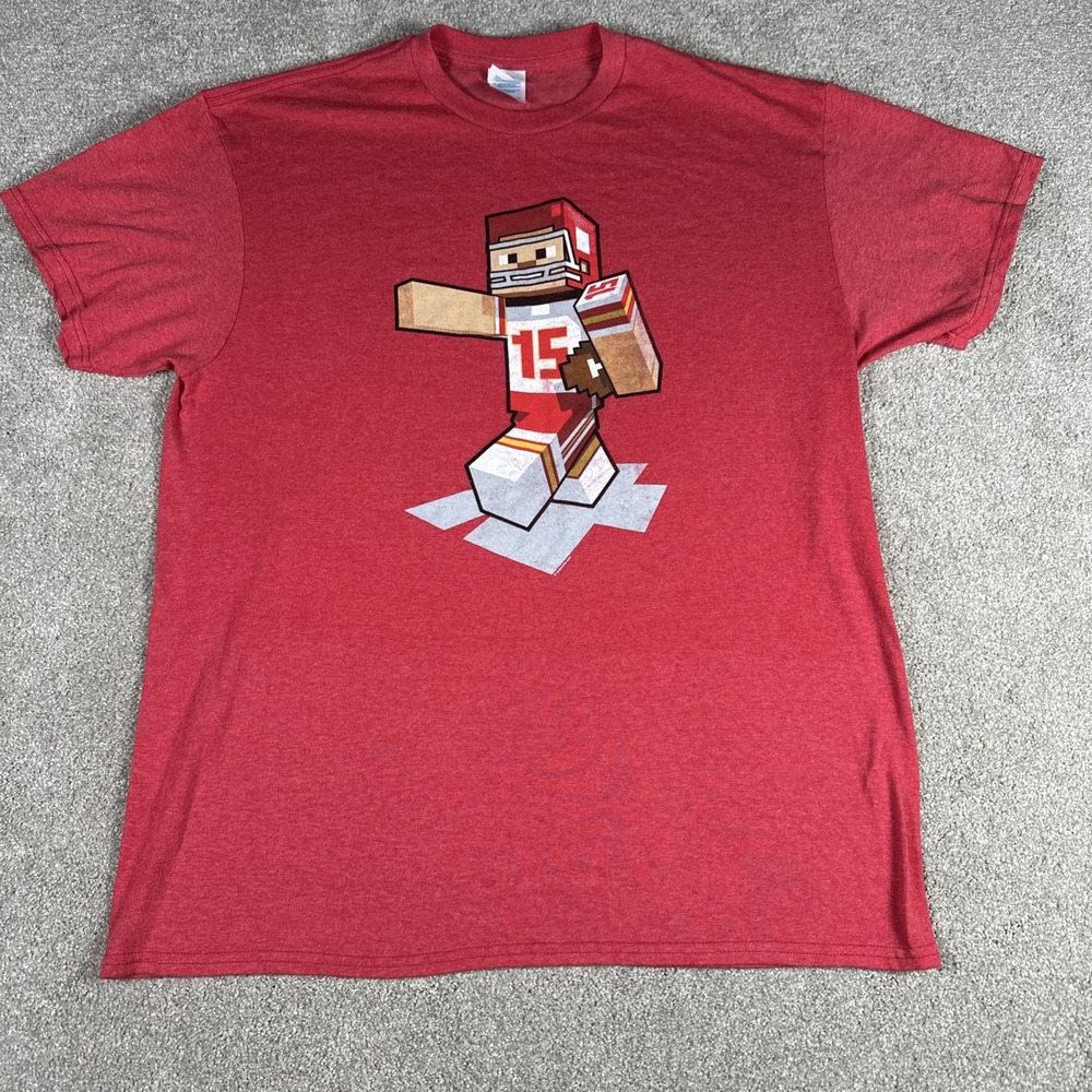 KC Chiefs Unisex Minecraft Red T-Shirt #15 Patrick Mahomes Large Kansas City Men